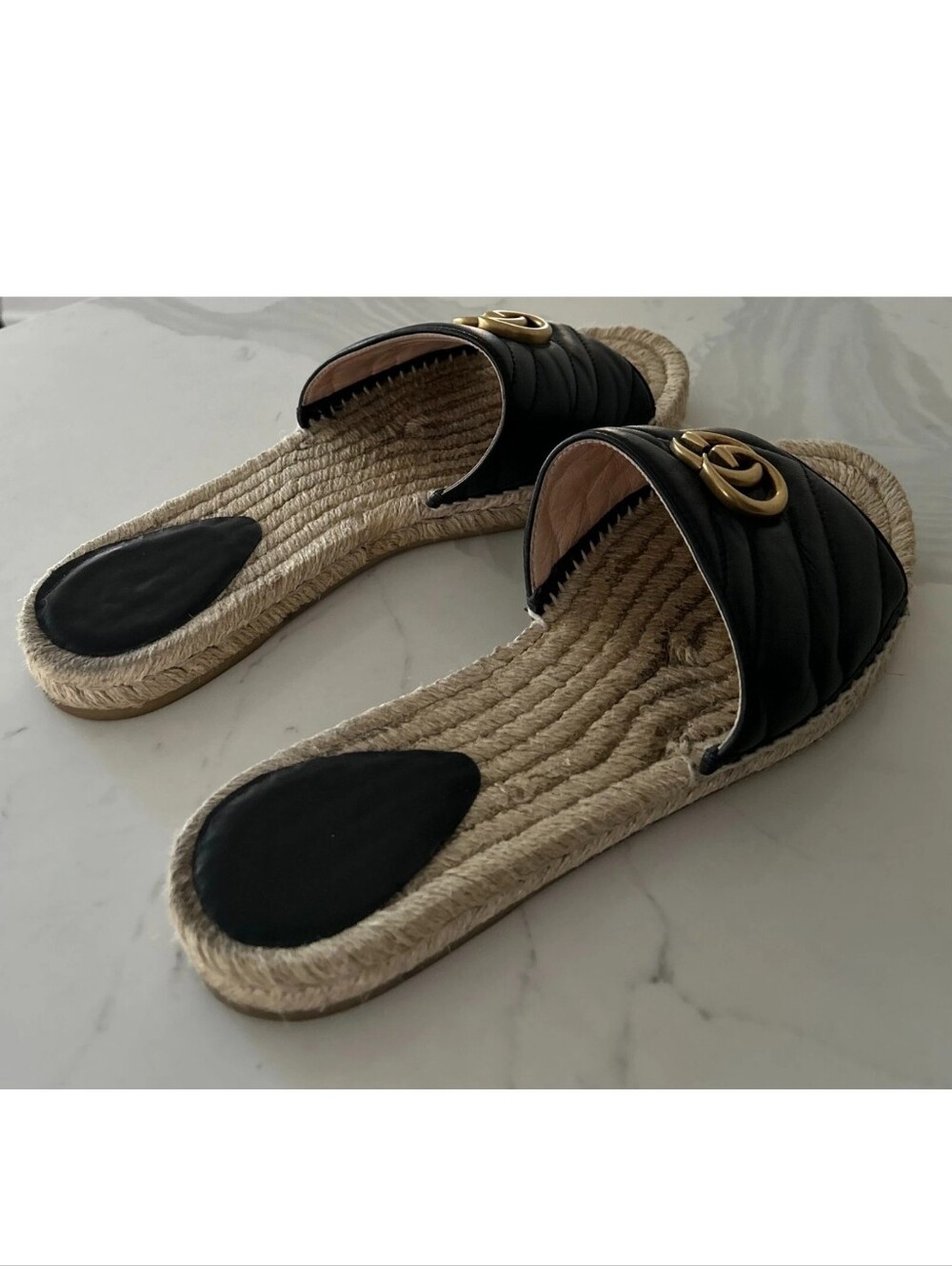 GUCCI Black Nappa Matelasse Gold GG Marmont Espadrille Slide Sandals 10 US = 41 - Picture 5 of 15